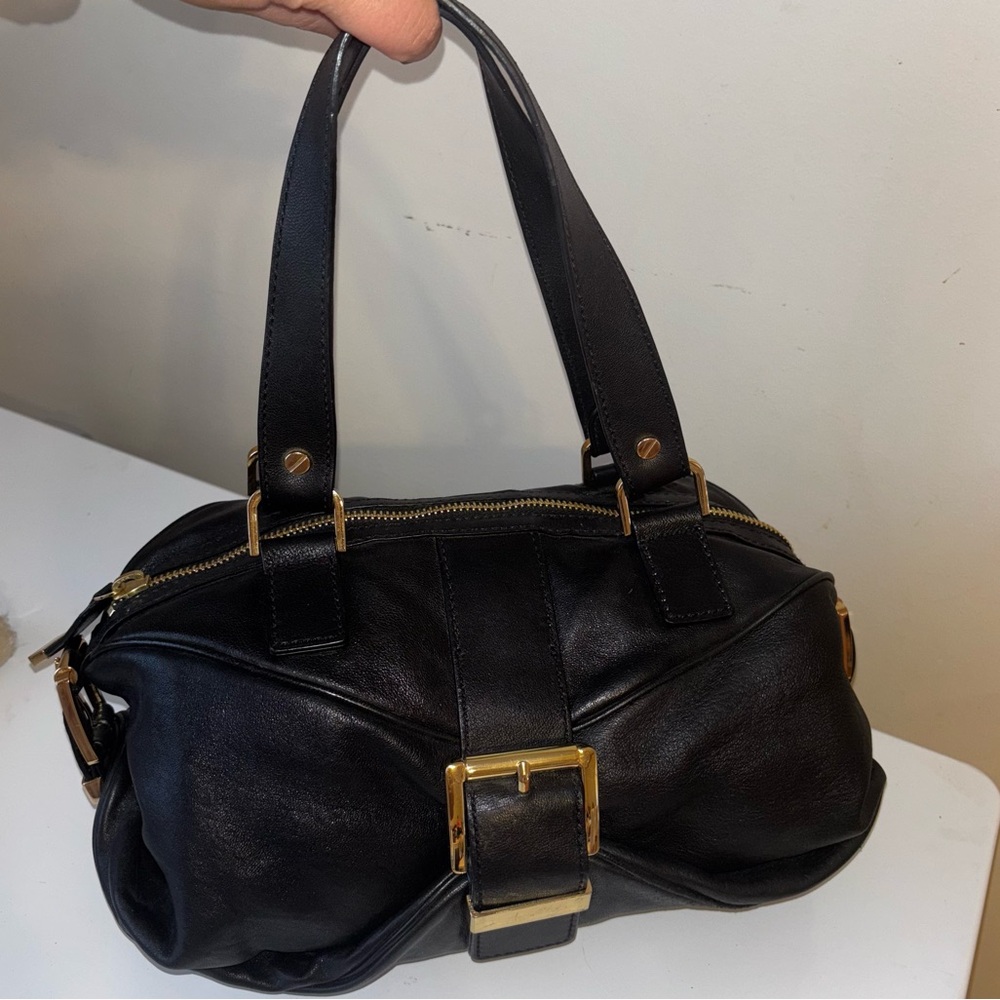 Michael Kors Black and Gold Leather Handbag Satchel Like New